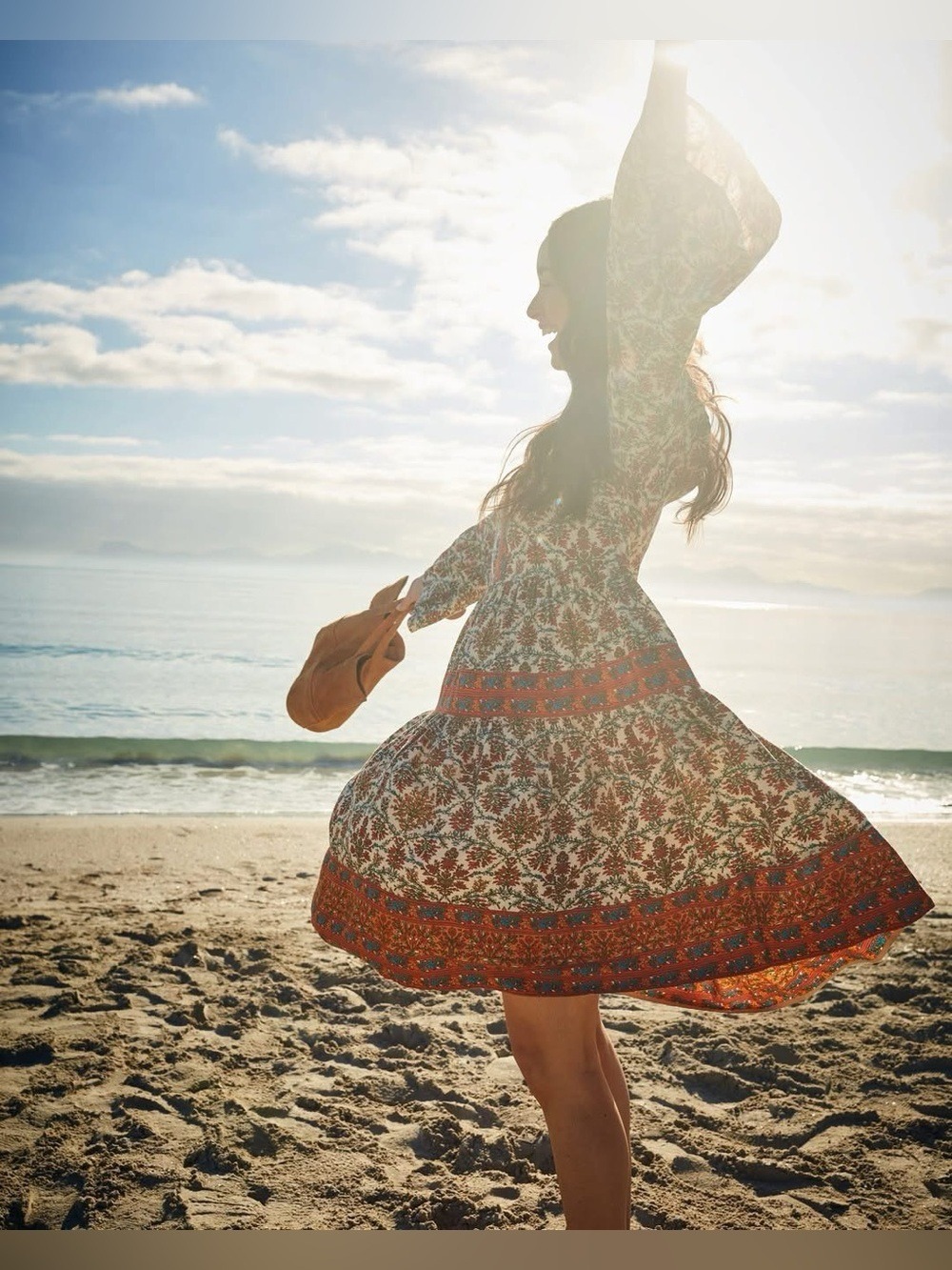 Fat Face UK Boho Tiered Viscose Smock‎ Dress Orange Floral with Pockets US 14